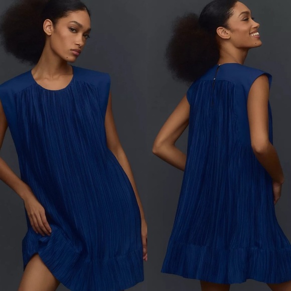Anthropologie Dresses & Skirts - Anthropologie Cap-Sleeve Plissé Mini Dress in Blue
